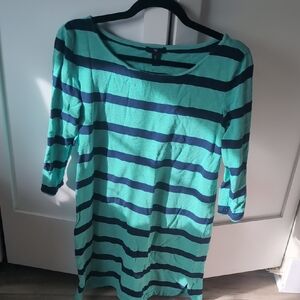 GAP Aqua and Navy Striped Long Sleeve Tee